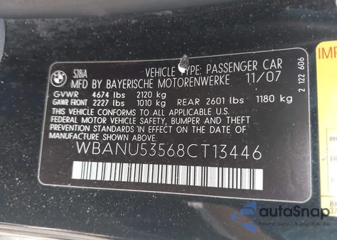 2008 BMW 528I from USA, damaged, VIN WBANU53568CT13446